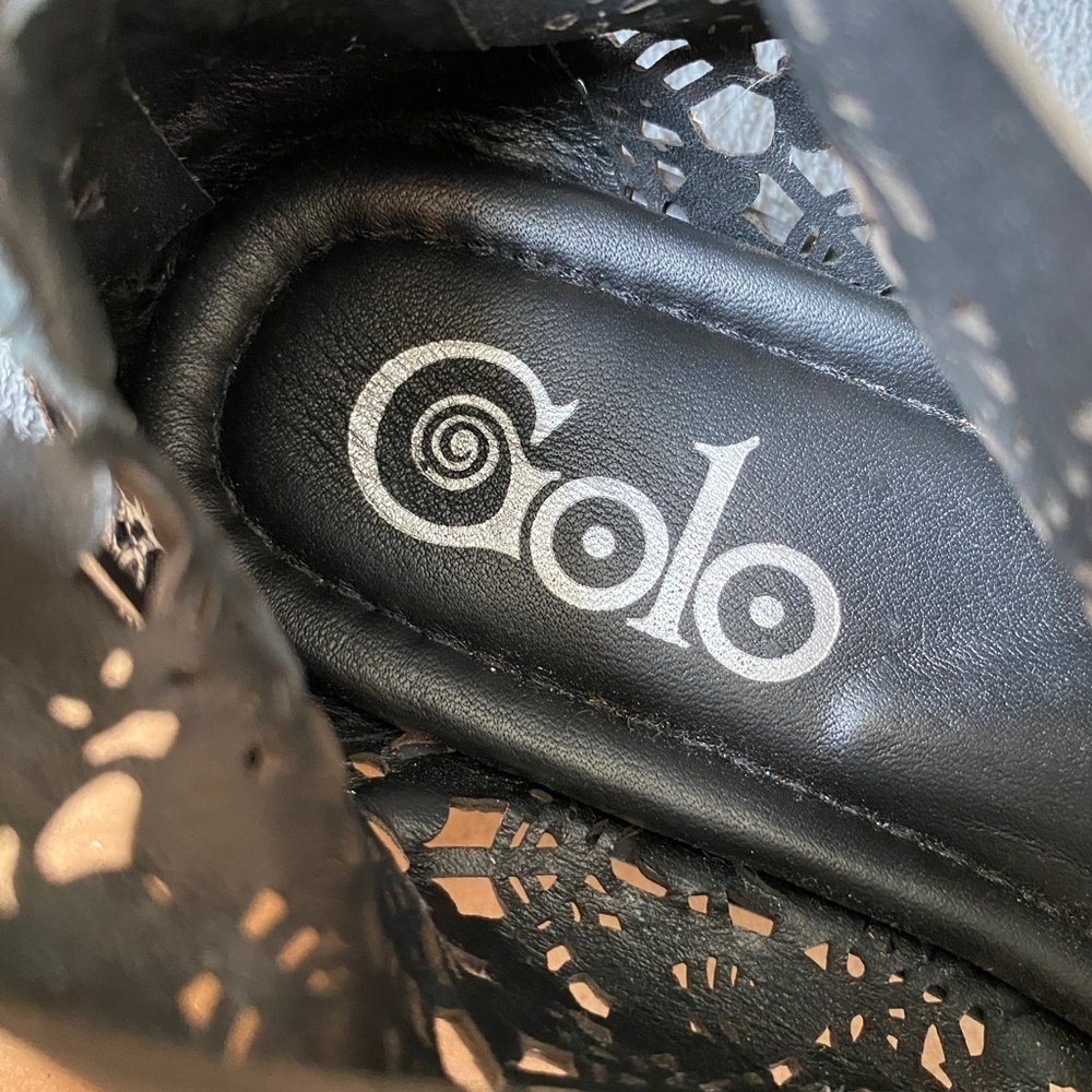 Golo Black Laser Cut Alexie Leather Sandal Flats - Size 8 - Picture 9 of 10